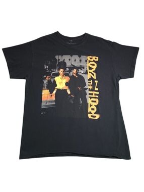 Black Tee with Gold Vertical 'Boyz N the Hood' Print Vintage